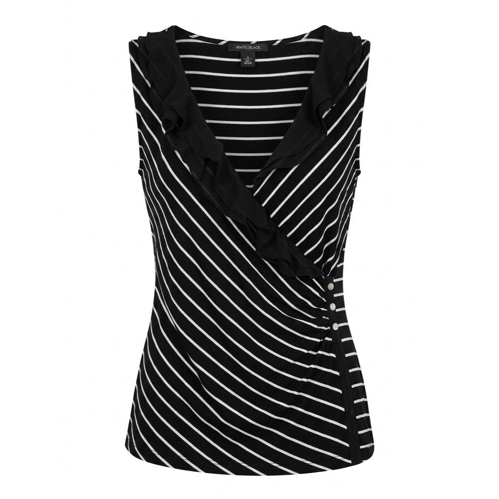 White House Black Market Top Small Womens S Striped Ruffle Wrap Sleeveless Y2K